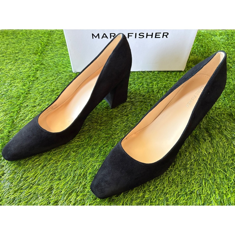 Marc Fisher Keri Black Suede Block Heel Pointed Toe Pumps Size 11M